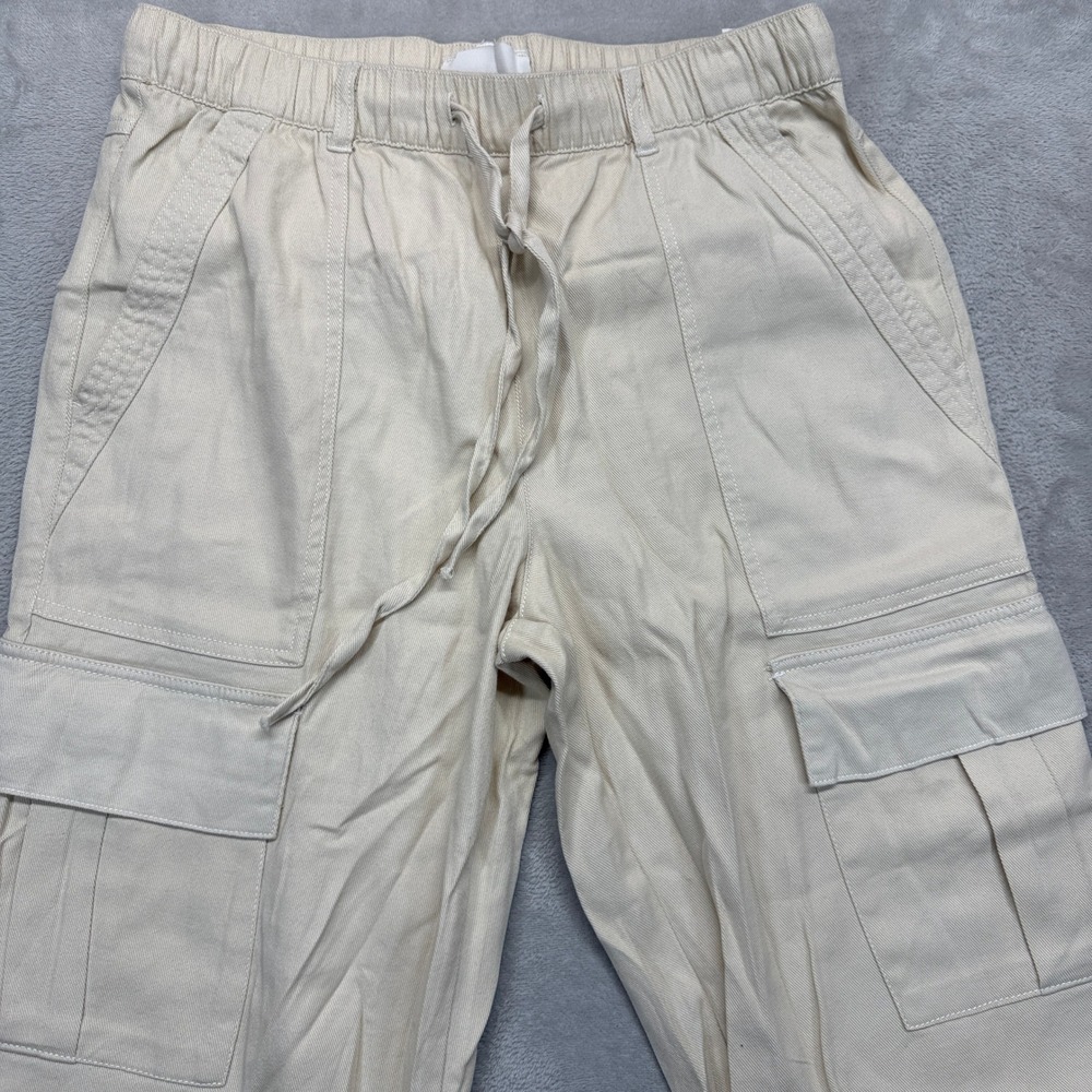 HABITUAL Pants Women Medium Cream Relaxed Cargo Trouser Elastic Waist Drawstring